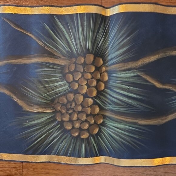 Hand Painted Pinecones Border Painting 36" Signed - Picture 3 of 8